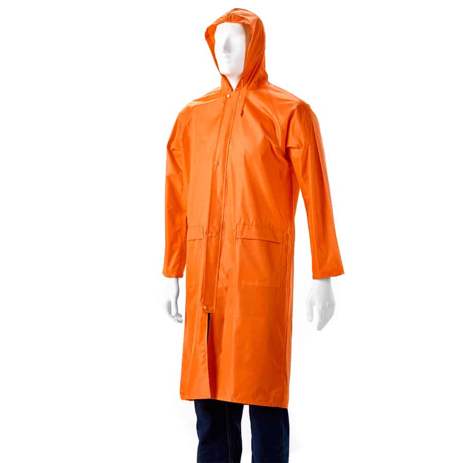 Knee Length Rubberised Raincoat Orange