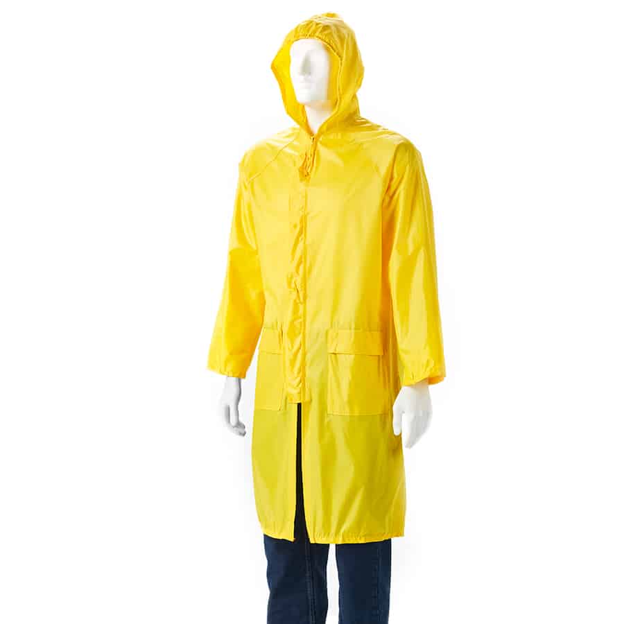 Knee Length Rubberised Raincoat Yellow