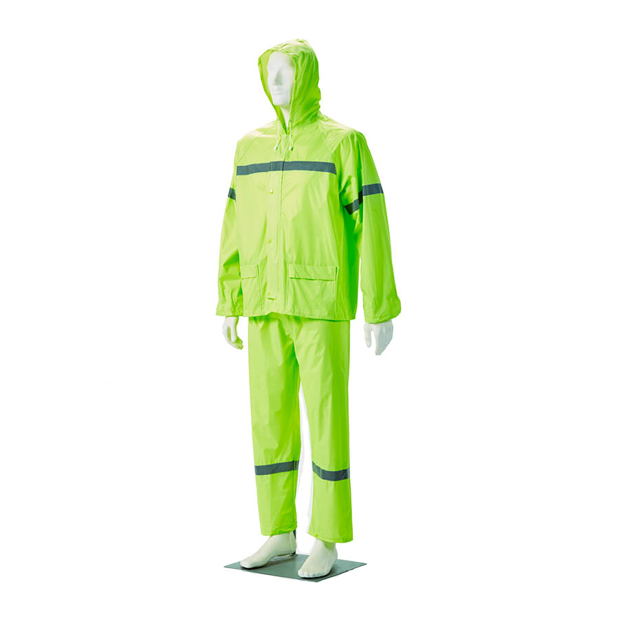 Reflective Rubberised Two Piece Rainsuits Lime Green